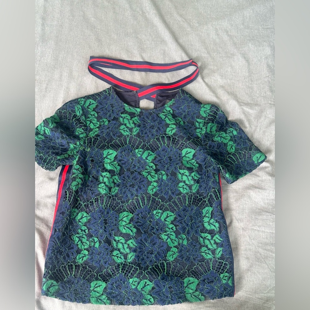Ted Baker Green and Blue Lace Top with back tie closure
